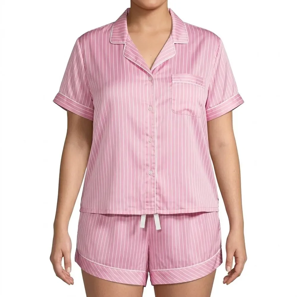 Stars Above Pink White Pinstripe Satin PJ Pajama Shorts Top Set size XXL NEW Tag - Picture 1 of 14